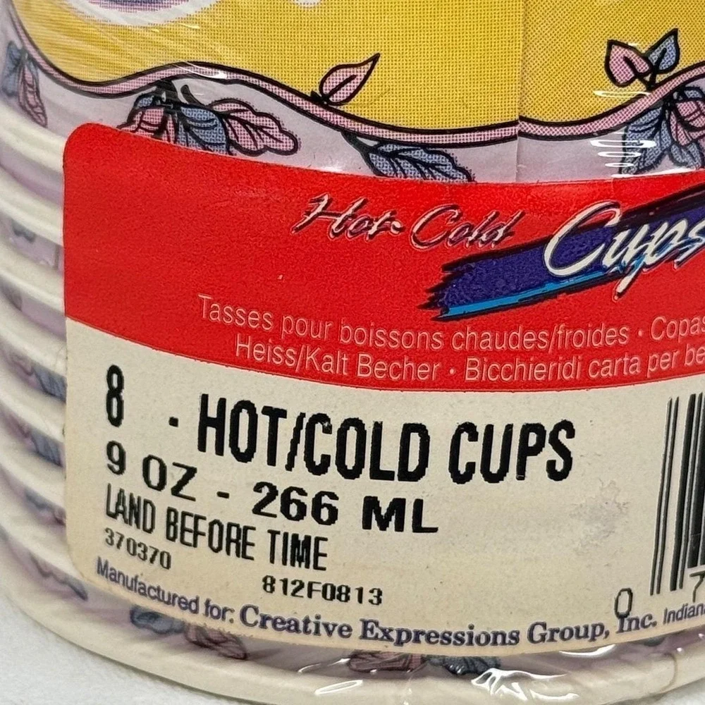 Vintage Land Before Time Littlefoot Birthday Party Hot Cold Cups Supplies 8 ct